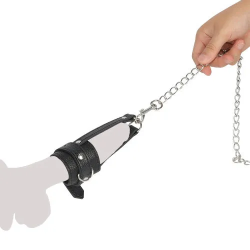 Male Sex Toys Naughty Toys Leather cock ring with metal chain leash
