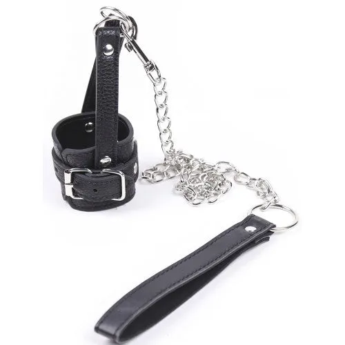 Male Sex Toys Naughty Toys Leather cock ring with metal chain leash