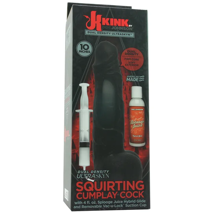 KINK Wet Works 10 in Dual Density ULTRASKYN Squirting Cumplay Cock w Removable VacULock Suction Cup Black Nalpac Dildos