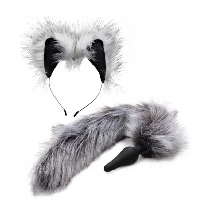 Anal Tailz Grey Wolf Tail and Ears Set