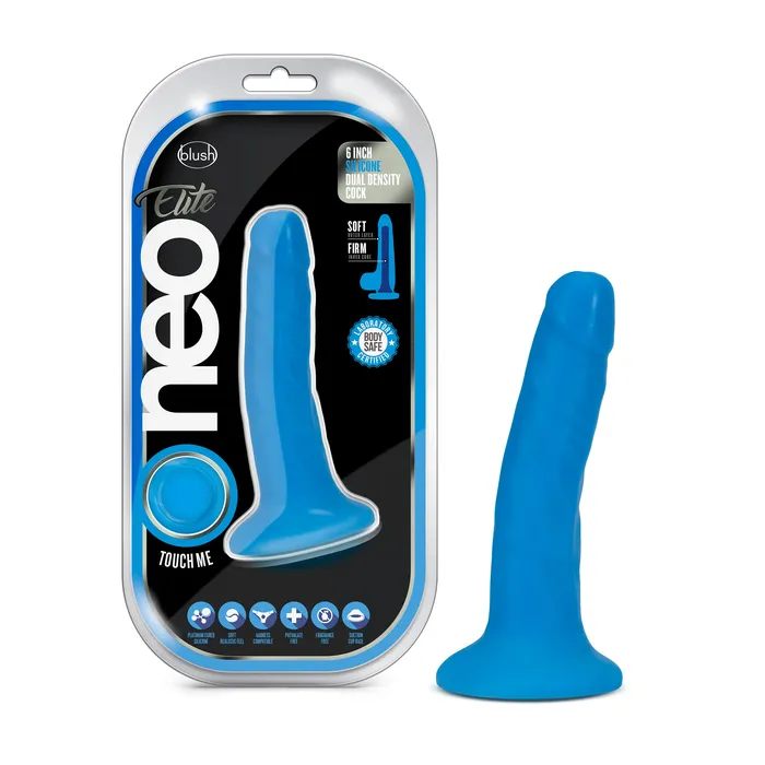 Female Sex Toys Neo Elite 6In Dual Density Cock Neon Blue Blush Novelties