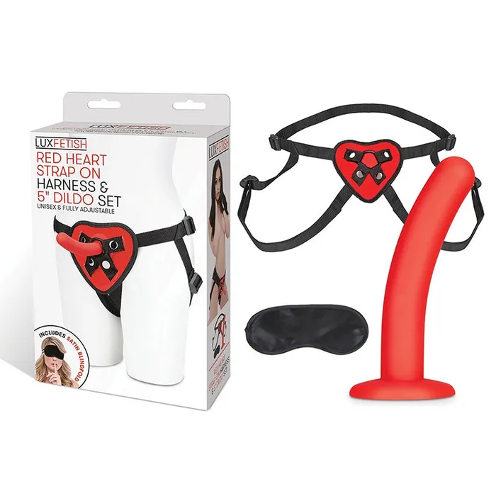 Lux Fetish Red Heart On Harn 5In Dildo Electric EEL Inc Female Sex Toys
