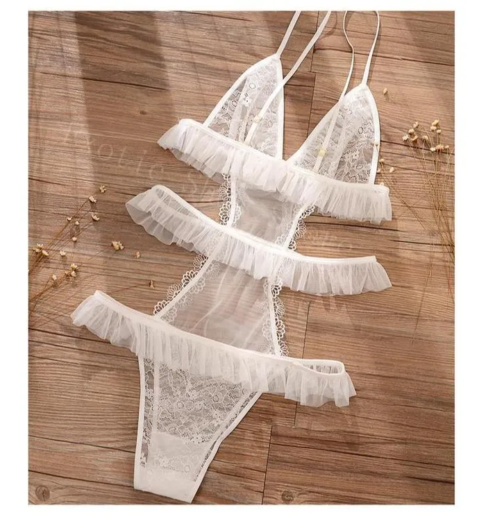 Teddies And Bodies House of Dasein Bodies Catsuits Sexy Lace And Frills Sheer White Bodysuit For Women