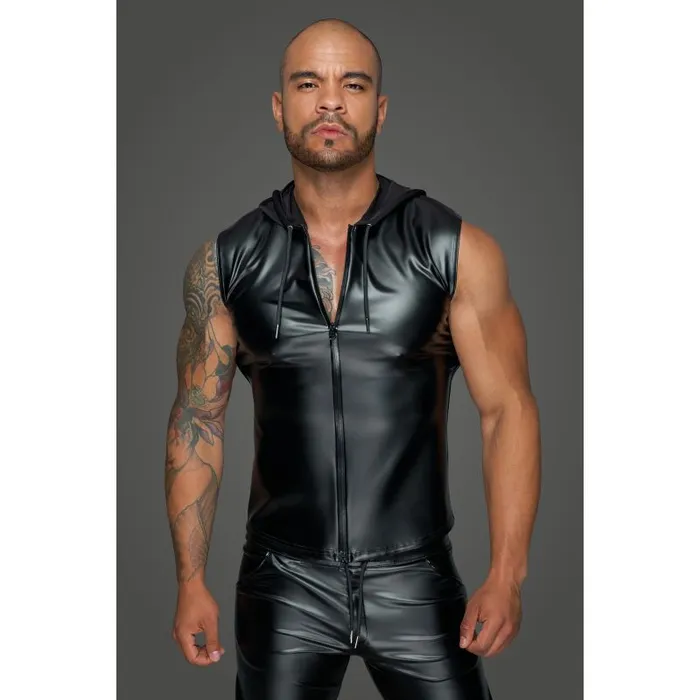 Anal Noir Powerwetlook Sleeveless Hooded Shirt w 2 Way Zipper Large Black Anal Noir Powerwetlook Sleeveless Hooded Shirt w 2 Way Zipper Large Black