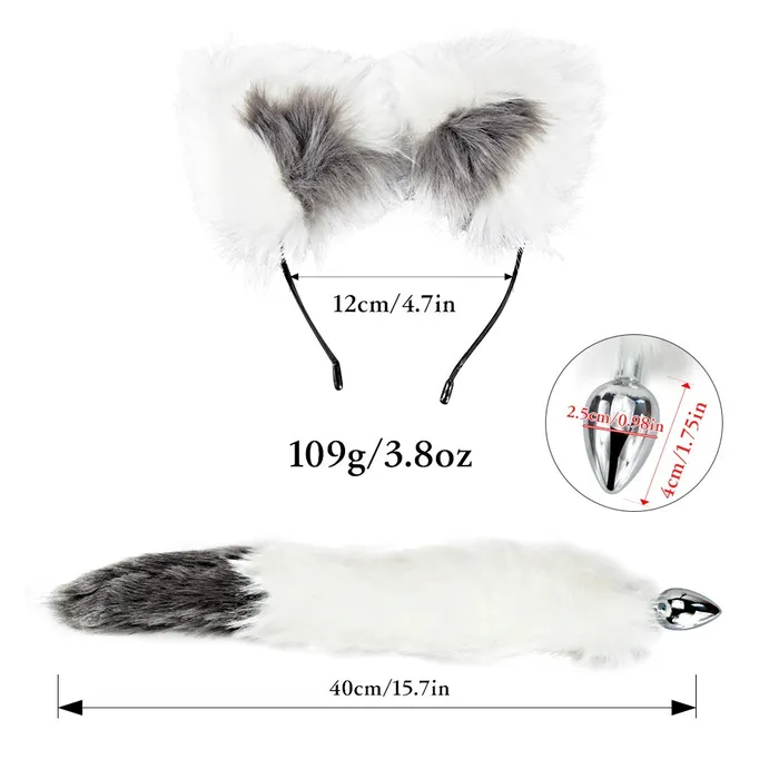 EVEs SECRETS Fox Tail Anal Plug with Headband in Different Color Options Metal Sex Toys for Erotic Cosplay Male Sex Toys