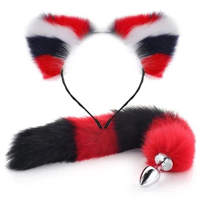 EVEs SECRETS Fox Tail Anal Plug with Headband in Different Color Options Metal Sex Toys for Erotic Cosplay Male Sex Toys