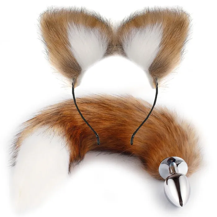 EVEs SECRETS Fox Tail Anal Plug with Headband in Different Color Options Metal Sex Toys for Erotic Cosplay Male Sex Toys