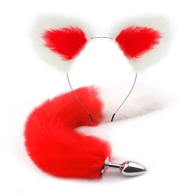 EVEs SECRETS Fox Tail Anal Plug with Headband in Different Color Options Metal Sex Toys for Erotic Cosplay Male Sex Toys