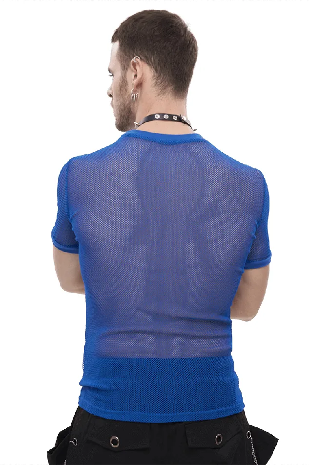 EVEs SECRETS Vibrators Blue Mesh Tee Mens Punk Sheer Shirt Alternative Wear