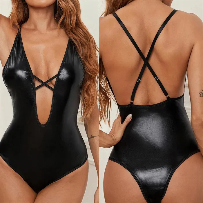 Intimate PU Leather Lingerie for Ladies Womens Erotic Underwear Sets Black Sexy Bodysuit EVEs SECRETS Anal
