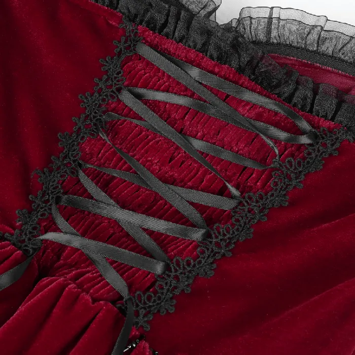 Male Sex Toys EVEs SECRETS Elegant Burgundy Gothic Lolita Dress with Shoulder Straps