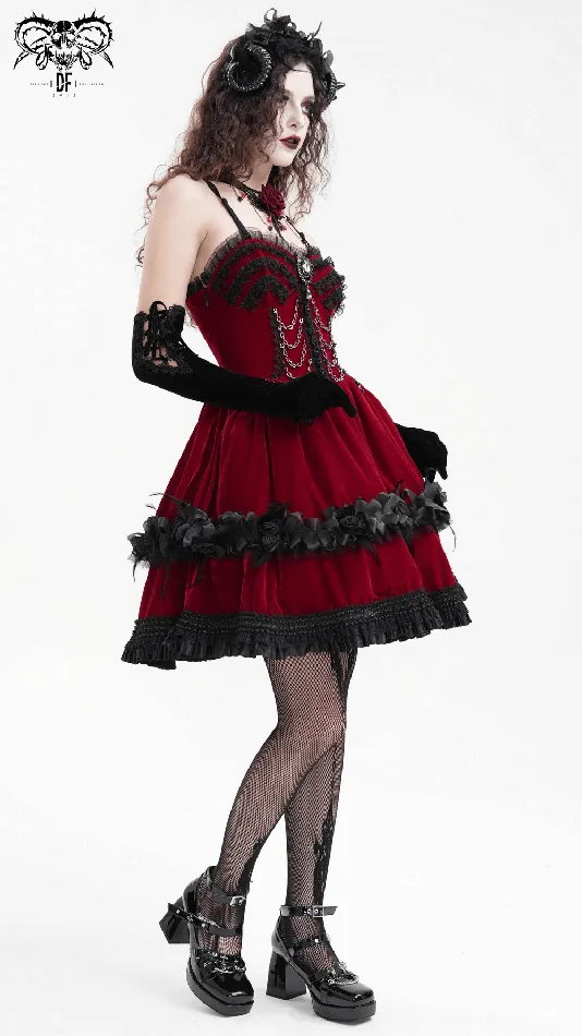 Male Sex Toys EVEs SECRETS Elegant Burgundy Gothic Lolita Dress with Shoulder Straps