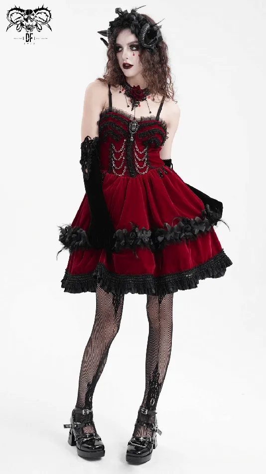 Male Sex Toys EVEs SECRETS Elegant Burgundy Gothic Lolita Dress with Shoulder Straps