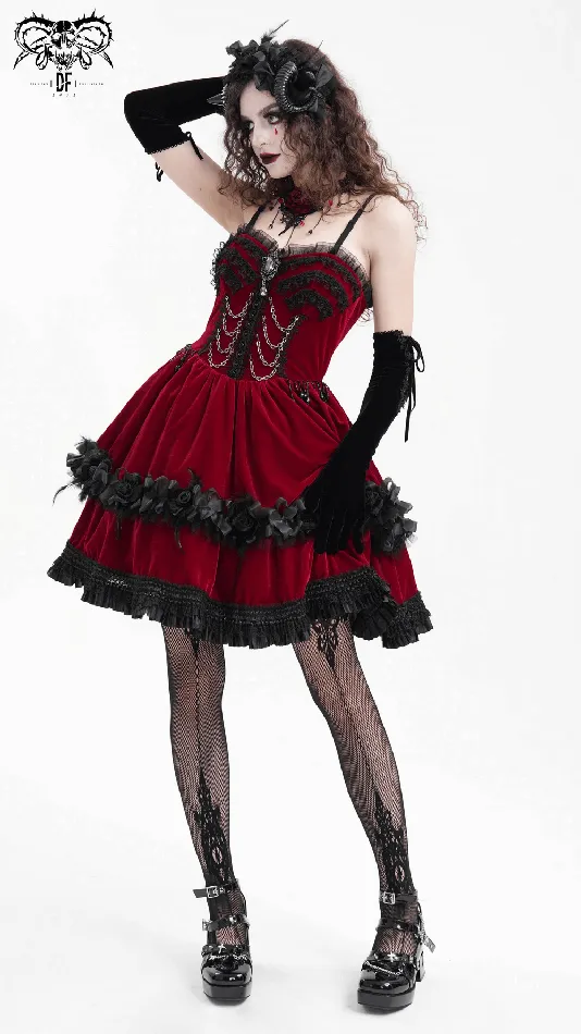 Male Sex Toys EVEs SECRETS Elegant Burgundy Gothic Lolita Dress with Shoulder Straps