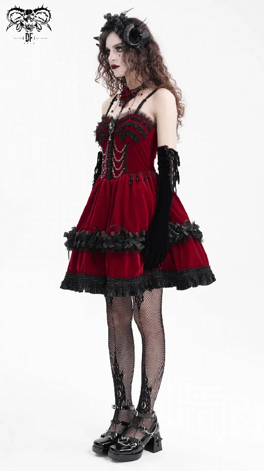 Male Sex Toys EVEs SECRETS Elegant Burgundy Gothic Lolita Dress with Shoulder Straps