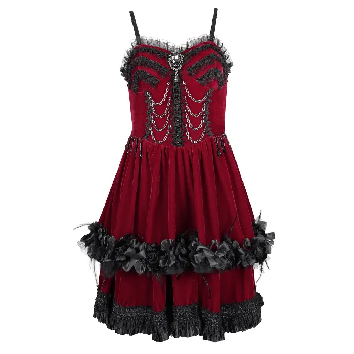 Male Sex Toys EVEs SECRETS Elegant Burgundy Gothic Lolita Dress with Shoulder Straps