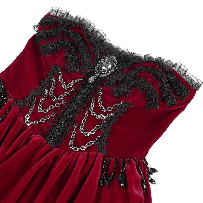 Male Sex Toys EVEs SECRETS Elegant Burgundy Gothic Lolita Dress with Shoulder Straps