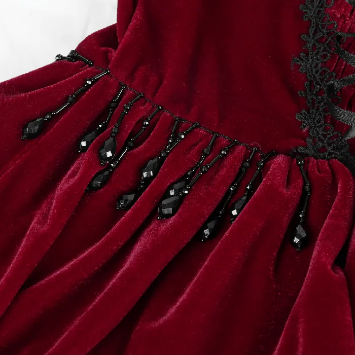 Male Sex Toys EVEs SECRETS Elegant Burgundy Gothic Lolita Dress with Shoulder Straps