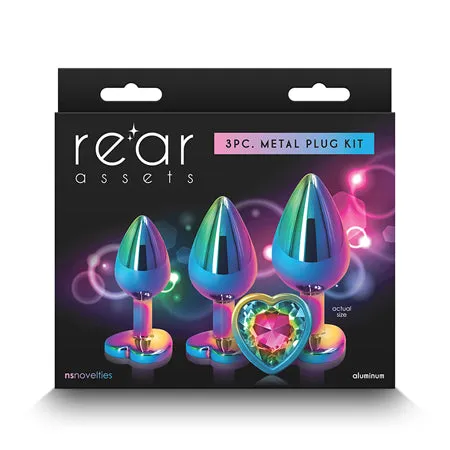 NS Novelties Anal Rear Assets 3Piece Anal Trainer Kit Multicolor Rainbow Heart