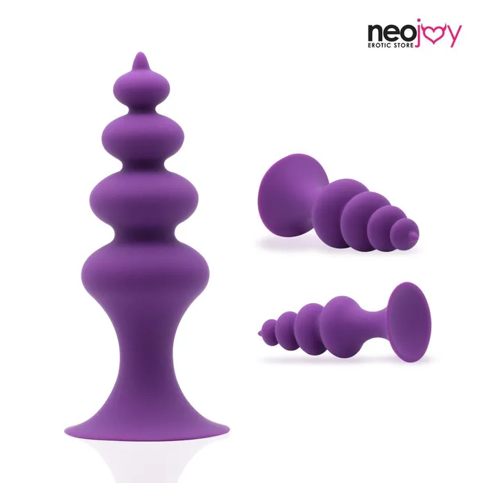 Anal Neojoy Beaded Anal Prober Silicone Purple With Suction Cup Base Neojoy
