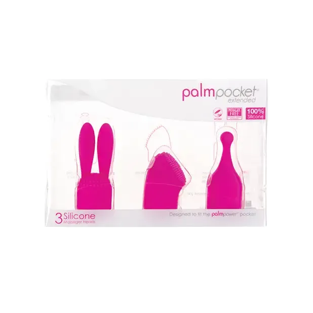 BMS Enterprises Vibrators Palm Power Palm Pocket Extended Accessories 3 Silicone Heads Pink