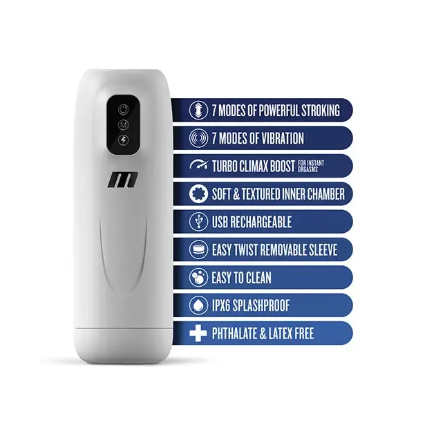 Blush Blush M for Men Robo Bator Powered Vibrating Stroker White Male Sex Toys