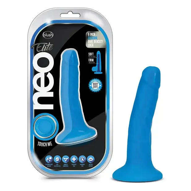 Blush Neo Elite 6 in Silicone Dual Density Dildo with Suction Cup Neon Blue Blush Female Sex Toys Blush Neo Elite 6 in Silicone Dual Density Dildo with Suction Cup Neon Blue Blush Female Sex Toys