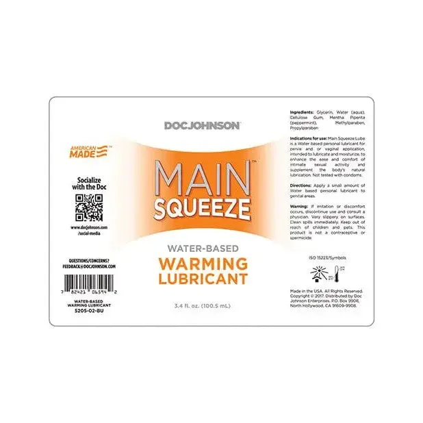 Female Sex Toys Doc Johnson Main Squeeze Warming Waterbased Glide
