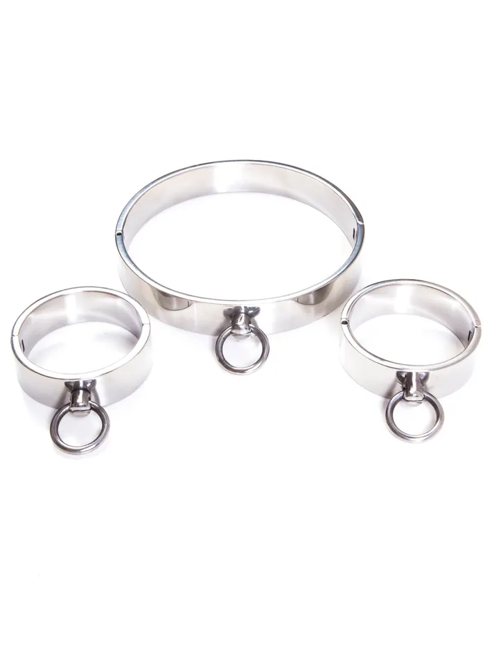 HonourSkintwocom Male Sex Toys Mens Steel Locking Collar Cuffs Set