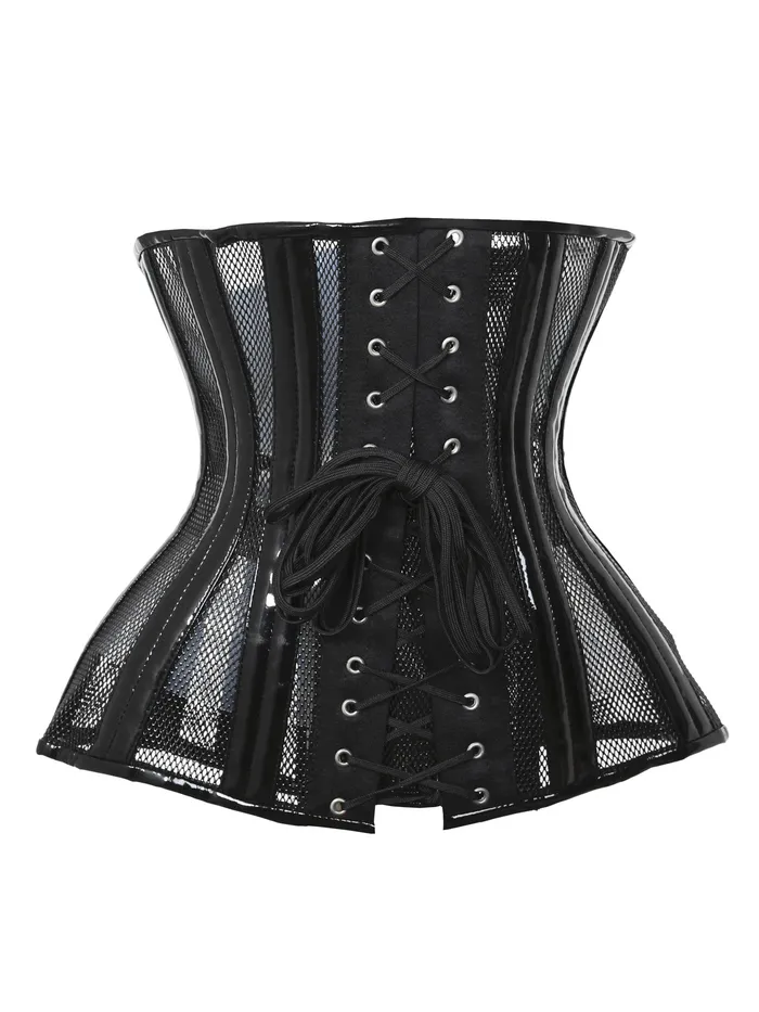 HonourSkintwocom PVC Mesh Underbust Corset Black Anal