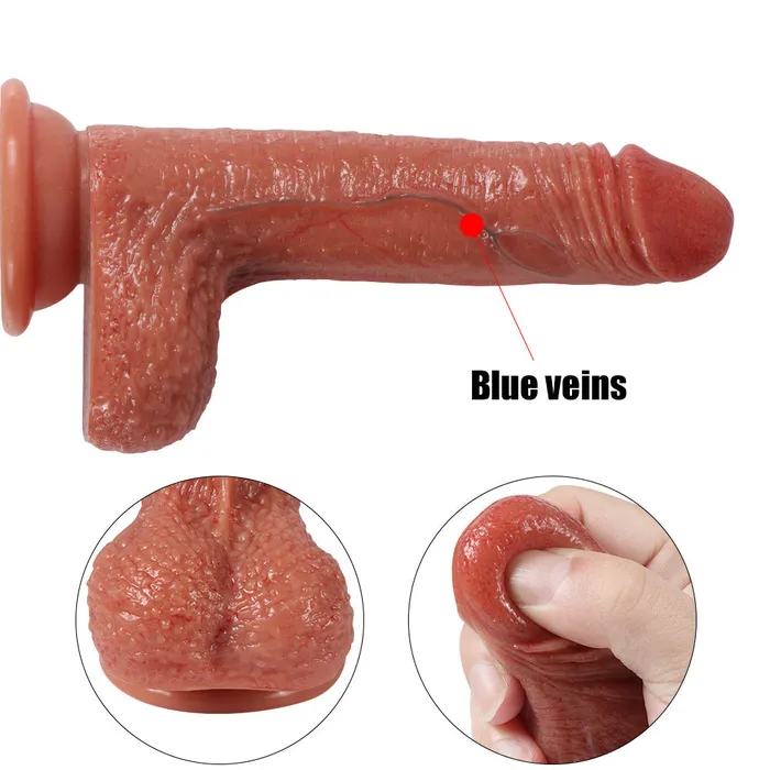Modi G1 Realistic DualDensity Veins Texture Liquid Silicone Suction Cup Dildo with Balls 7 Inch Female Sex Toys