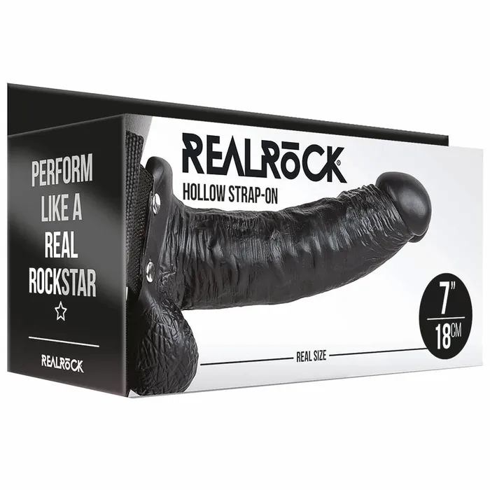 Shots Toys Anal Real Rock Hollow 7 Inch Ballsy StrapOn in Black Shots Toys Anal Real Rock Hollow 7 Inch Ballsy StrapOn in Black