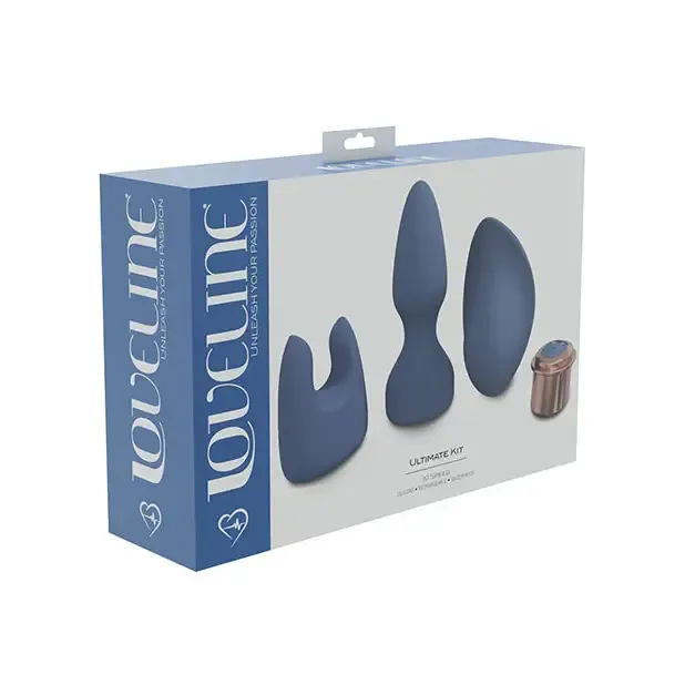Vibrators Shots America LLC LoveLine Ultimate Kit 10 Speed Silicone Rechargeable Waterproof BlueGrey