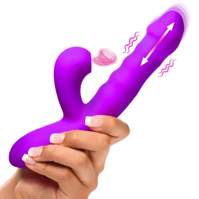 XR Brands Vibrators Thrusting And Sucking Silicone Rabbit Vibrator