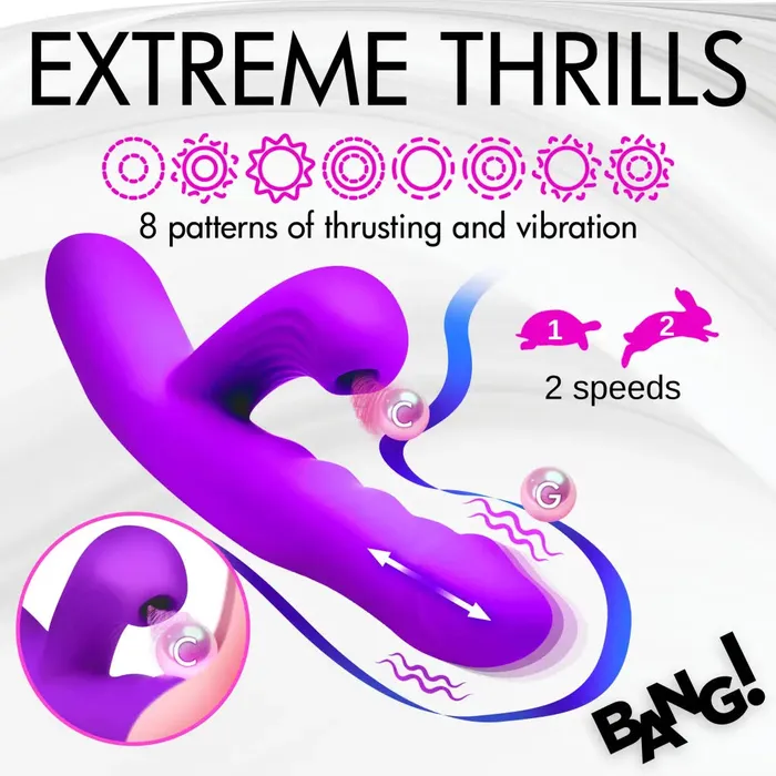 XR Brands Vibrators Thrusting And Sucking Silicone Rabbit Vibrator