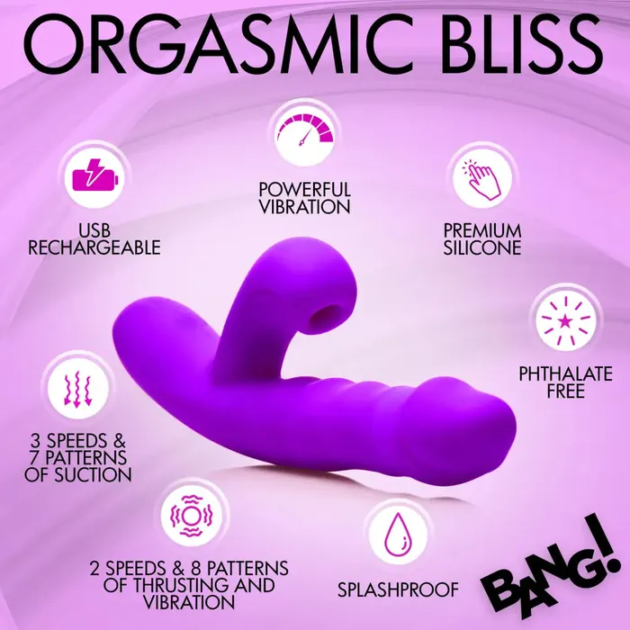XR Brands Vibrators Thrusting And Sucking Silicone Rabbit Vibrator